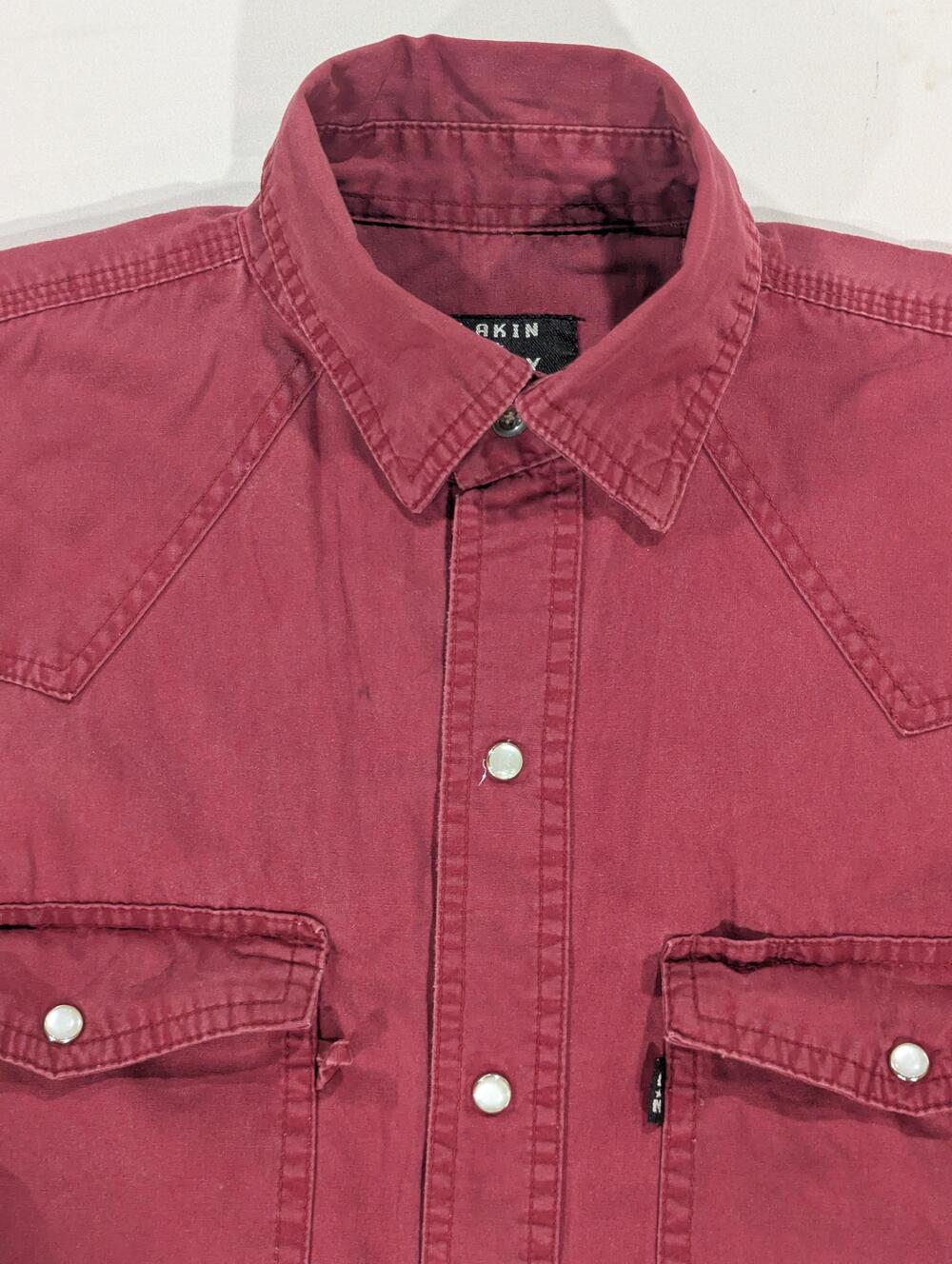 Lakin McKey Shirt Mens M Red Solid Long Sleeve Western Pearl Snap Pockets Casual
